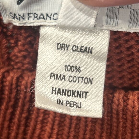 Hallet Sweater Womens Medium Hand Knit Rust Red Peru Pima Cotton - Picture 3 of 4